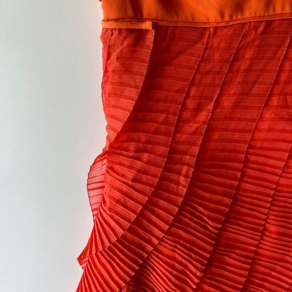 Malandrino Black Label NWT USA Made Orange Pleated Sheer Cocktail Dress 40 sz 8 - Picture 5 of 16